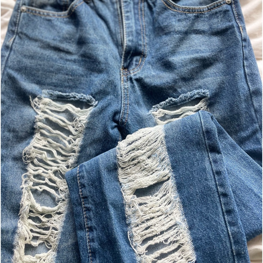 Bell bottom, long, high waisted, jeans, distressed, brand new without tags